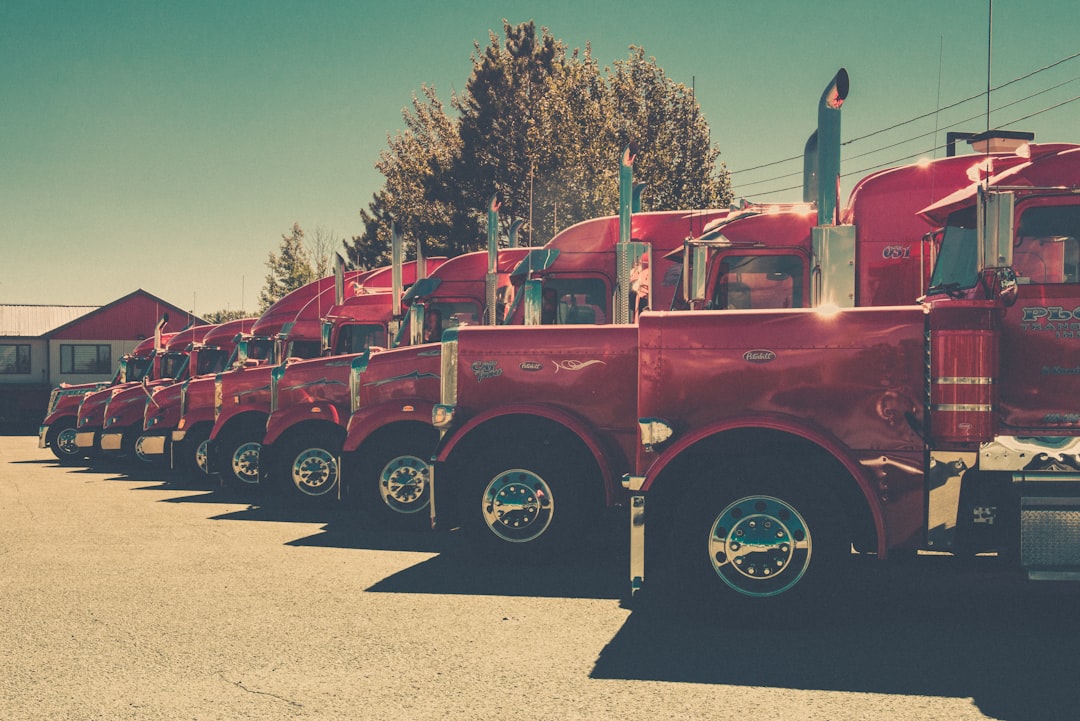 Commercial fleet vehicles in maintenance yard
